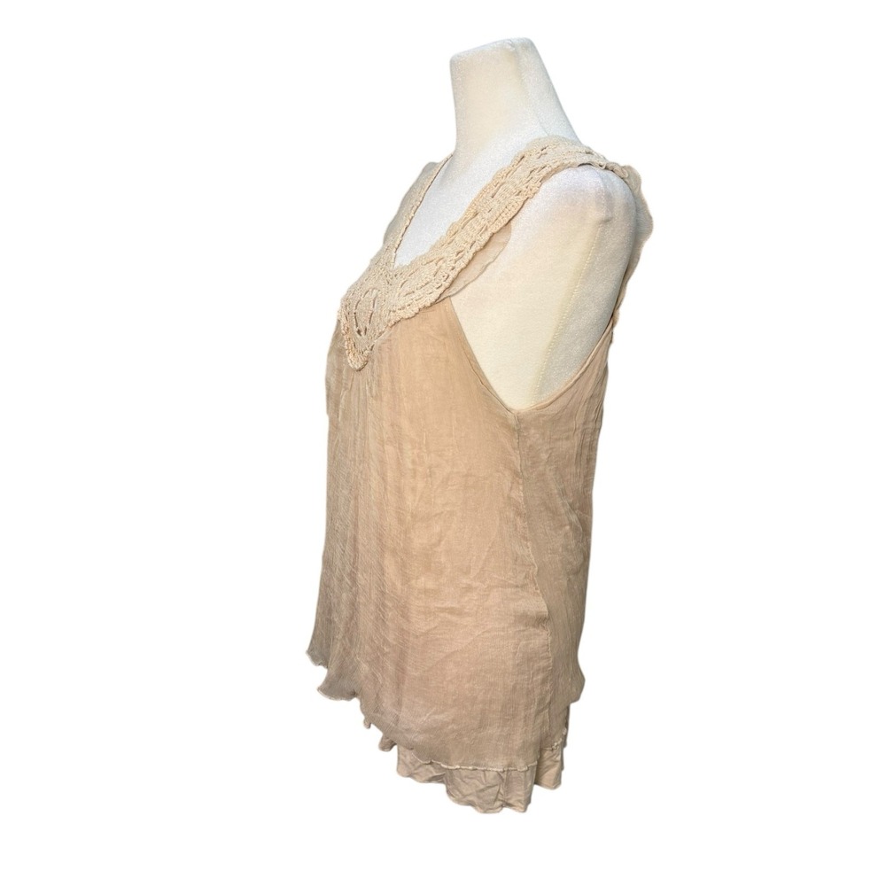Vintage Y2K Boho Crochet Lace Babydoll Tank Top Women M Silk Beige Festival - Picture 4 of 13